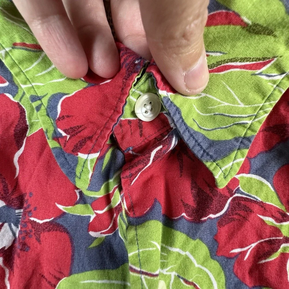 Vintage Banana Republic Shirt Mens Large Red Floral Hawaiian Camp Button Up